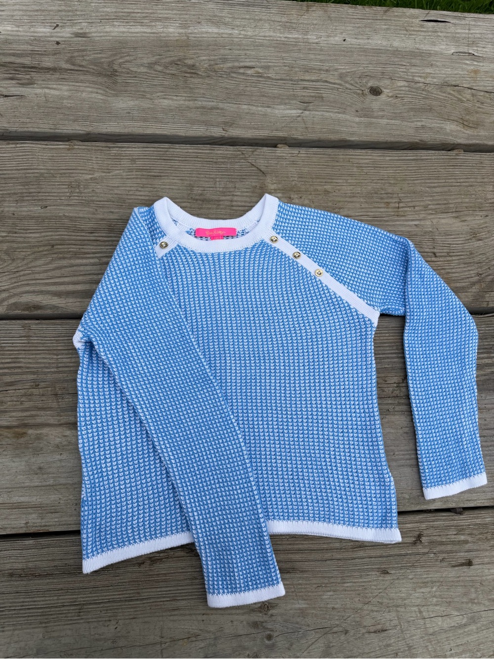 Lilly Pulitzer Light Blue Knit Crewneck with White Trim - Picture 3 of 5